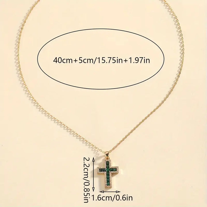 Solene Gold Necklace with Cross Pendant and Emerald