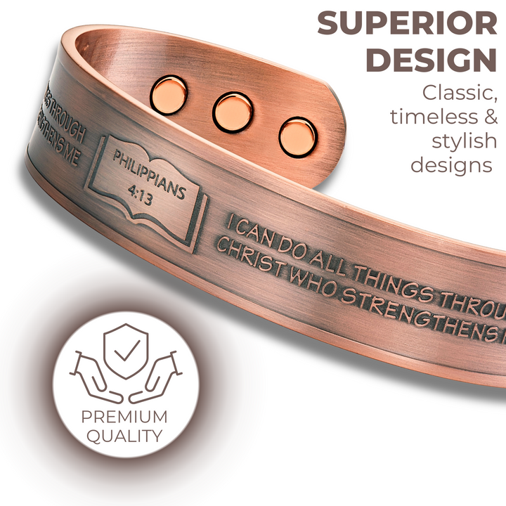 Willis Judd Mens Copper Bangle Philippians 4:13 verse