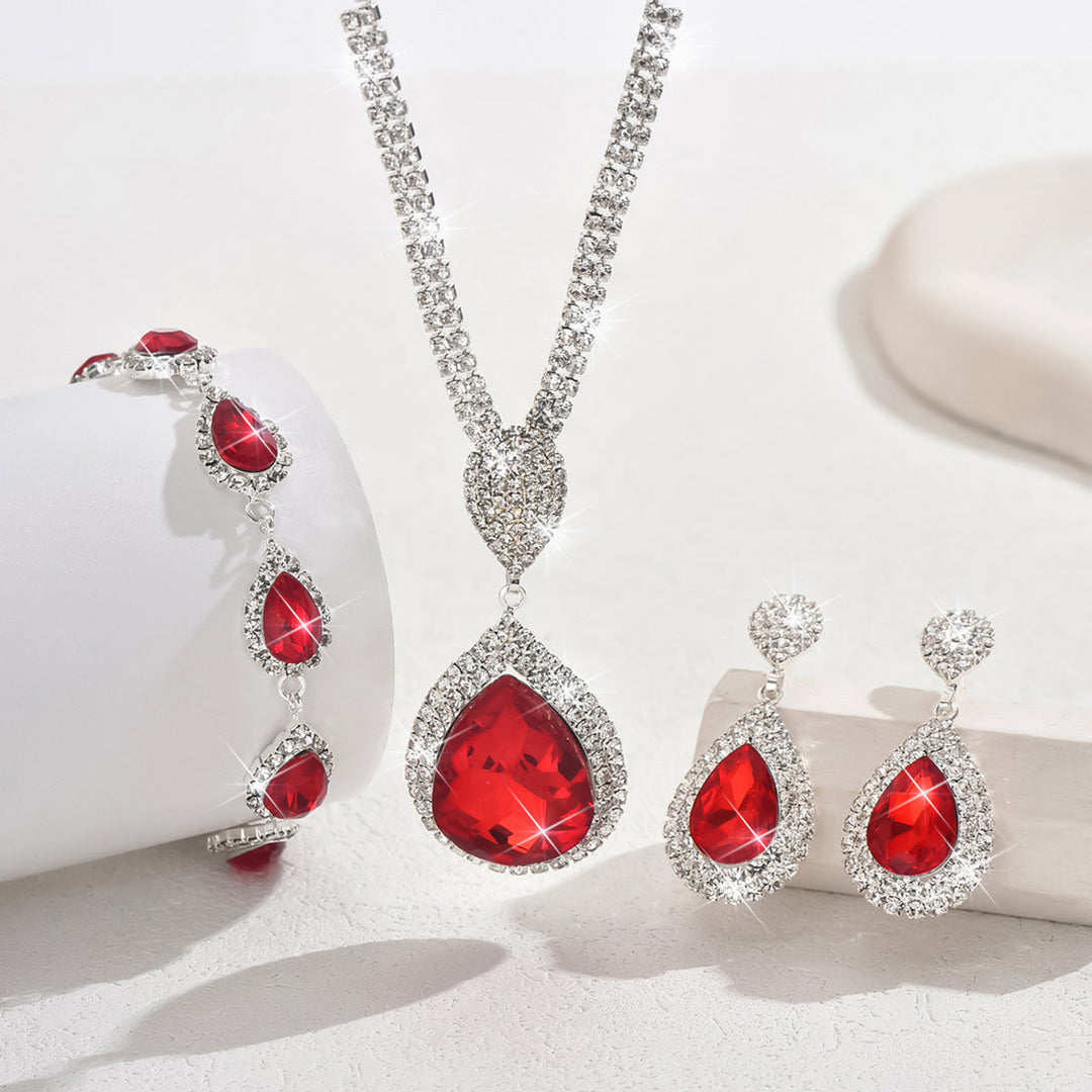 Ruby Teardrop Jewelry Set | Silver