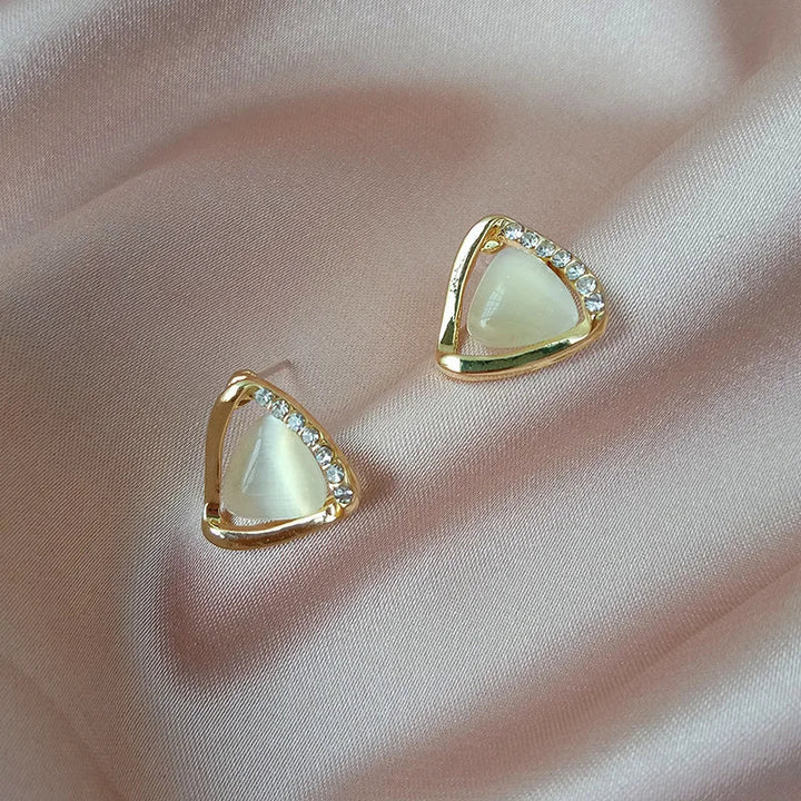 Elegant Triangle Earrings with Opal and Crystal