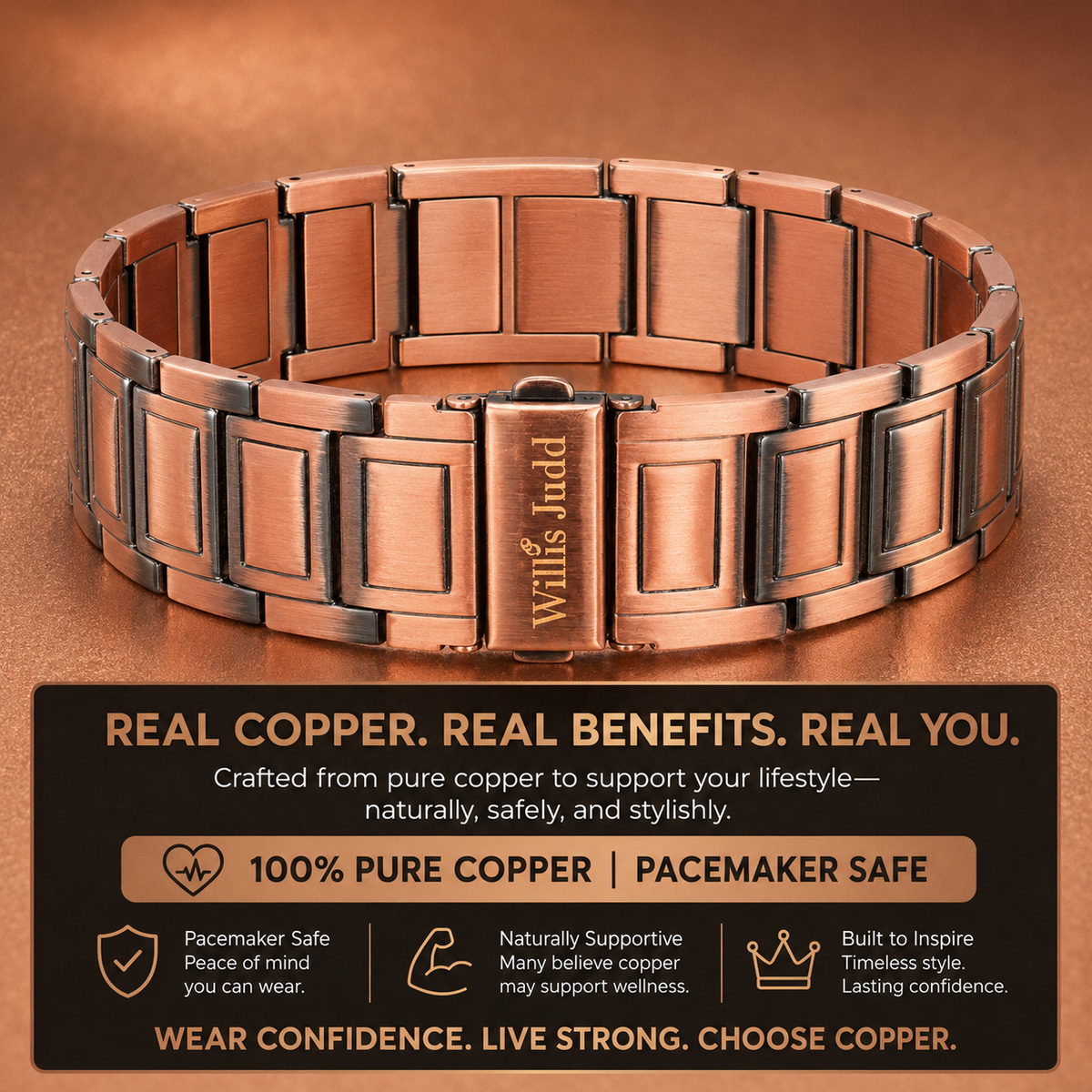 Mens Copper Bracelet - Pacemaker Safe
